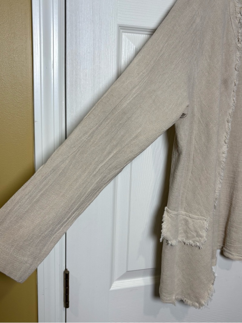 Tempo Paris Linen Open Cardigan Women’s Large Fringe Beige Lagenlook Lagom Italy - Picture 4 of 8